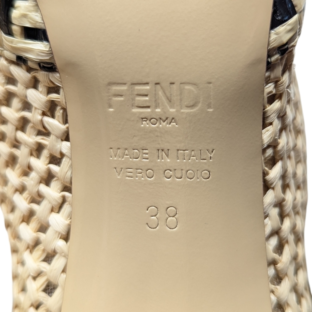 Fendi 105mm FF Woven Raffia Spring '21 Runway Zip Mid Calf Booties Size EU 38 - Picture 11 of 15